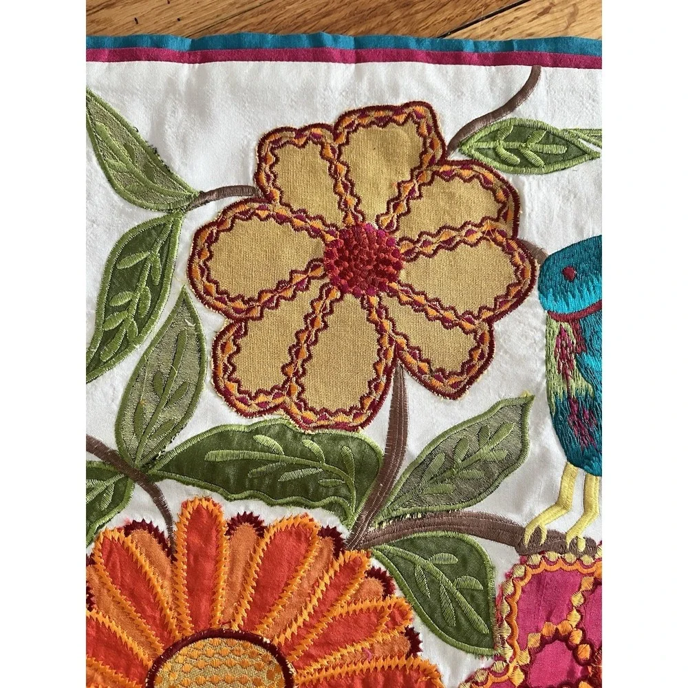 A JOURNEY TO INDIA Pillow Sham Applique‎ Floral Bird Red Green Orange Blue Boho